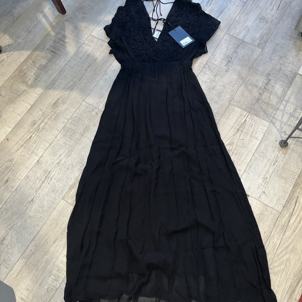The Kooples Of Paris Black Maxi Dress Ruffled Short Sleeve Dress - M - NWT